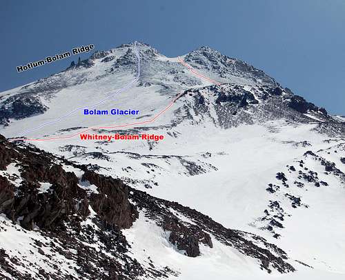 Hotlum-Bolam Ridge, Bolam Glacier and Bolam-Whitney Ridge Exits