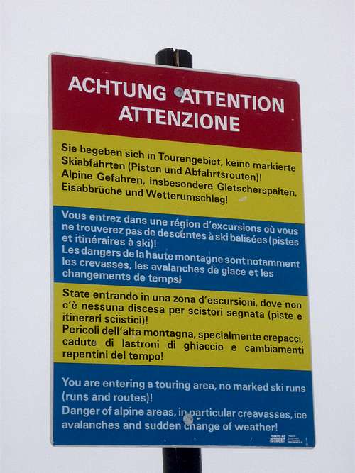Warning when entering Titlis Glacier
