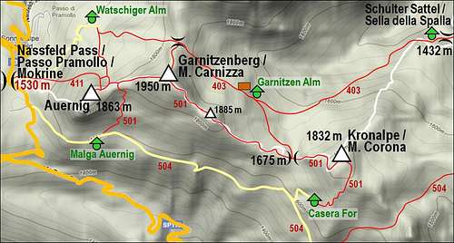 The sketch of Garnitzenberg / Monte Carnizza and its ridge