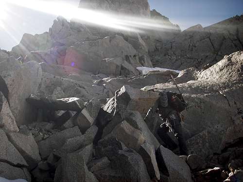 Near the top of Starlight Buttress