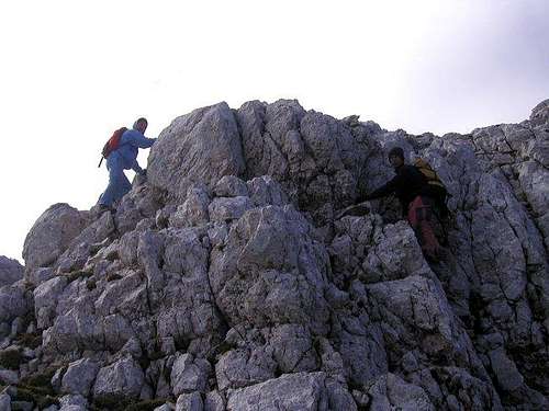 Climbing on the E ridge of...
