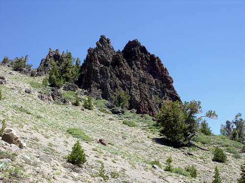 Another view of the rock spires below Peak 9773