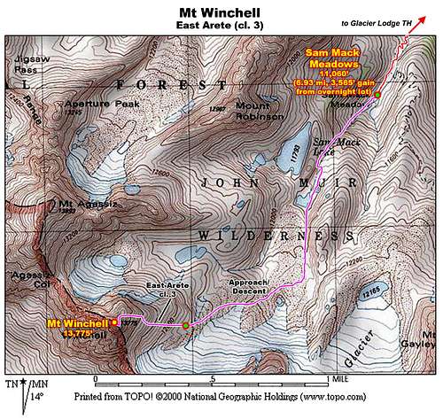 Mt Winchell: East Arete Map