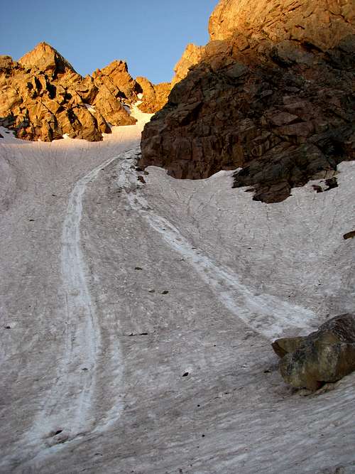 Sunrise - snowfield for descent