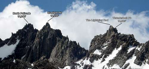 North Palisade, Starlight, and Thunderbolt Summits from the North