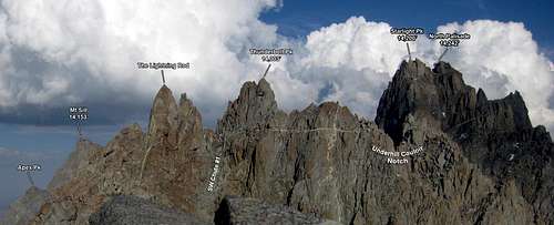 North Palisade, Starlight, and Thunderbolt Summits from the NW Ridge