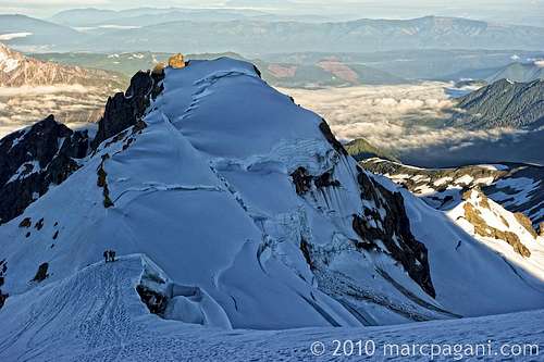 Climbers ascending Mt Baker, shot from Roman Wall