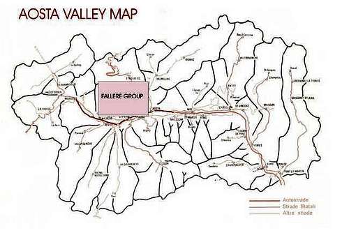 Map of Aosta Valley; in pink,...