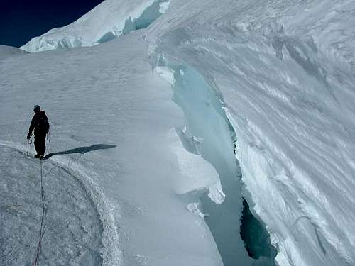 Andrea next to a crevasse on...