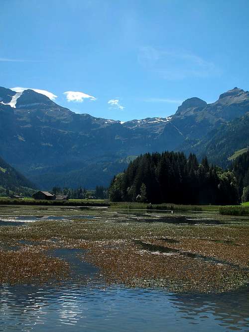 Wildstrubel, Plaine Morte, Gletscherhorn and Laufbodenhorn seen from the Lenkseeli lake