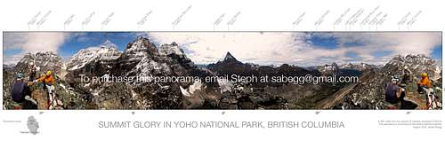 Summit glory in Yoho NP, labeled panorama