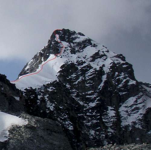 View of the SE face and part of the approach snow arete.