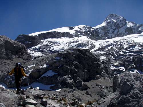 Walking out from moraine camp in 2009