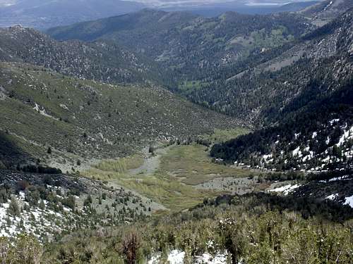Looking down at Thomas Creek Meadows from the summit 