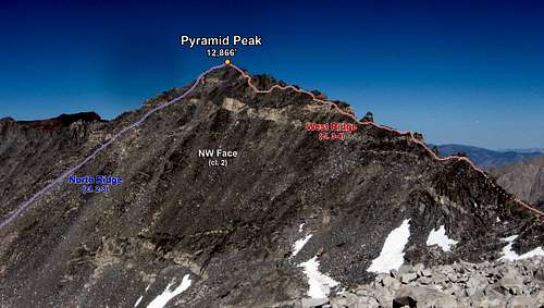Pyramid Peak's Various Routes (Photo Topo)