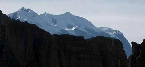 Illimani over the rim of Palca Canyon