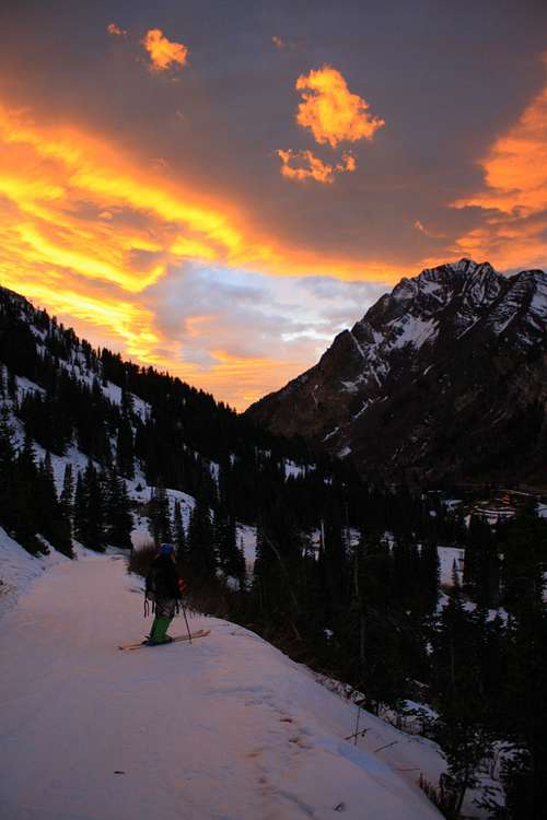 Skiing into a beautiful Sunset