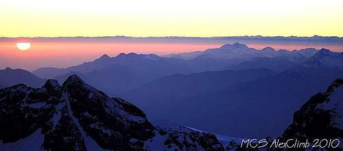 Atlas mountains from the Toubkal summit at the sunset