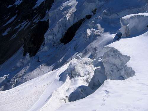Descending the Trift Glacier on Weissmies