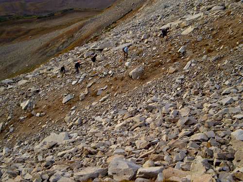 The initial loose scree of the Big Bowl in Fall