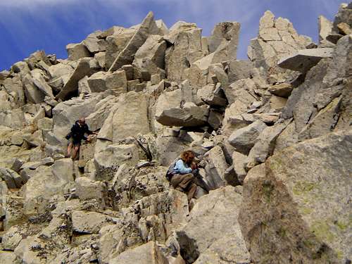 Picking through the ridge boulders