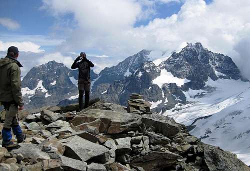 Summit view from Il Chapütschin, with Piz Morteratsch, Piz Bernina and Piz Roseg