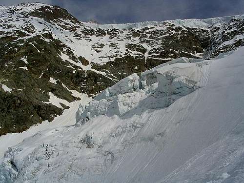 Icefall and avalanche on the ski slope from  the Tierbergli Hut