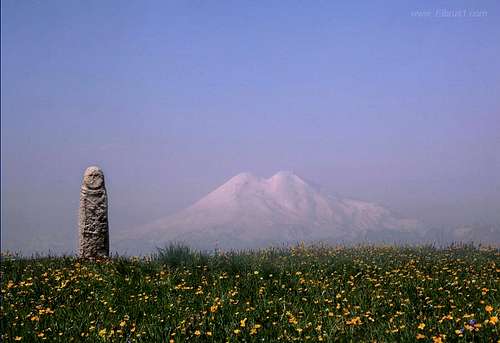 Mengir stone with Elbrus view.