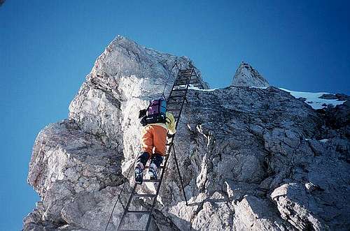 A ladder on the Hindelanger Klettersteig