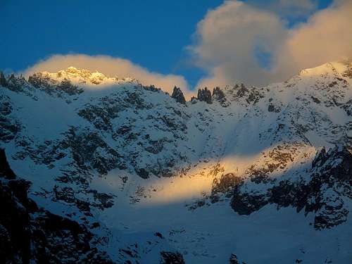 Early morning play of light on the Aiguilles Rouges du Dolent