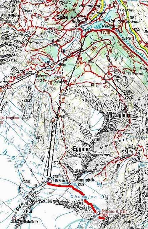 Access map to Britannia Hut