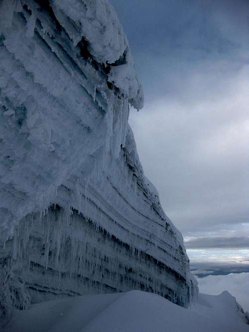 Vertical ice high on Cotopaxi