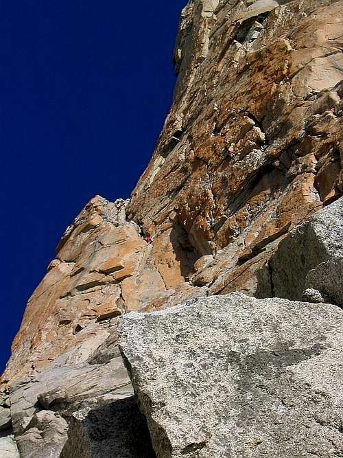 Climbing the red granite tower