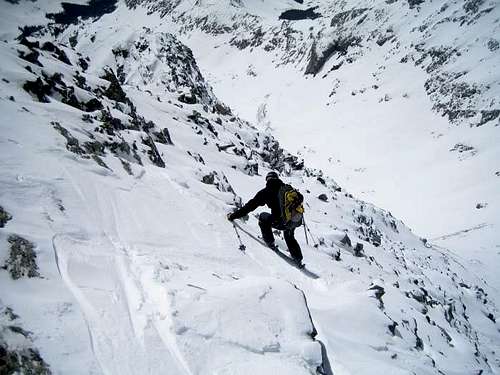 Skiing off the summit of Blanca Peak