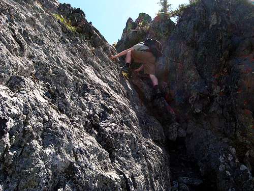 climbing the north gully of Volcanic Neck