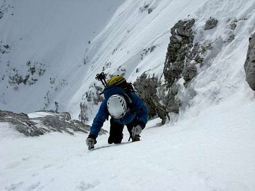 Alpine climbing at Župančičeva grapa ravine
