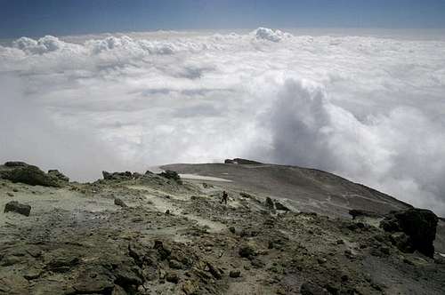 Looking down from the summit of Damavand at the sulfer