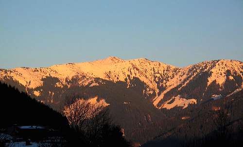 Evening view to Hundstein (2117m) in the Dientener Berge