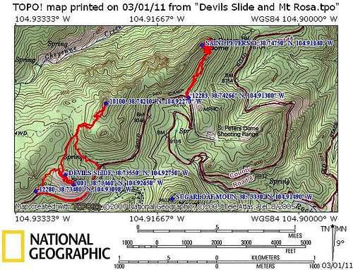 Routes for Devils Slide 10100, and St. Peters Dome