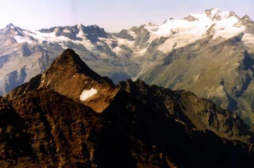 RED WEST POINT (3401m) & PIC GARIN (3461m) from MOUNT EMILIUS (3559m)