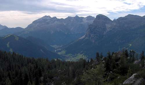View over Alta Badia to the Sella group
