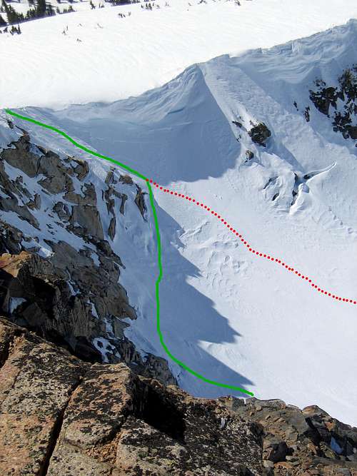 Close-up of the top of Pyramid Couloir