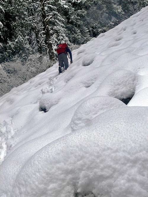 Heading up the Snow Covered Boulders
