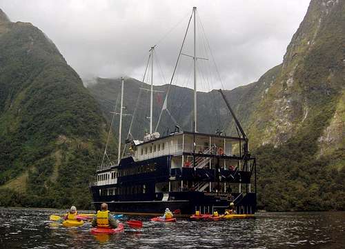 The Fiordland Navigator in a quiet side arm of Doubtful Sound