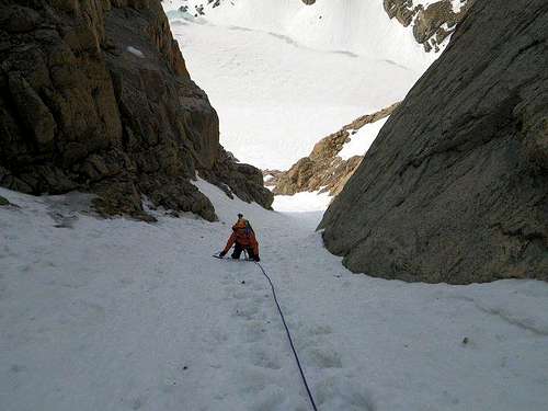 Heading up the lower couloir