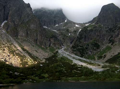 Zelene Pleso in cloudy morning