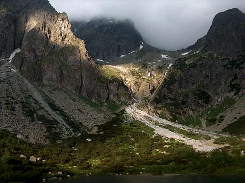 Zelene Pleso in cloudy morning