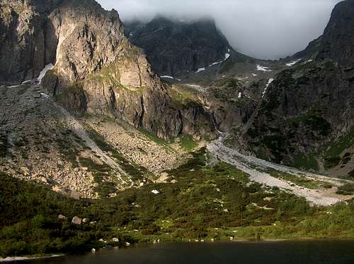 Zelene Pleso in cloudy morning