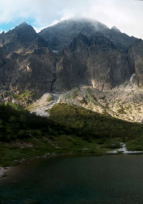 Zelene Pleso in cloudy morning