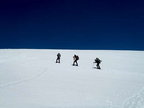 Heading up the Muir Snowfield